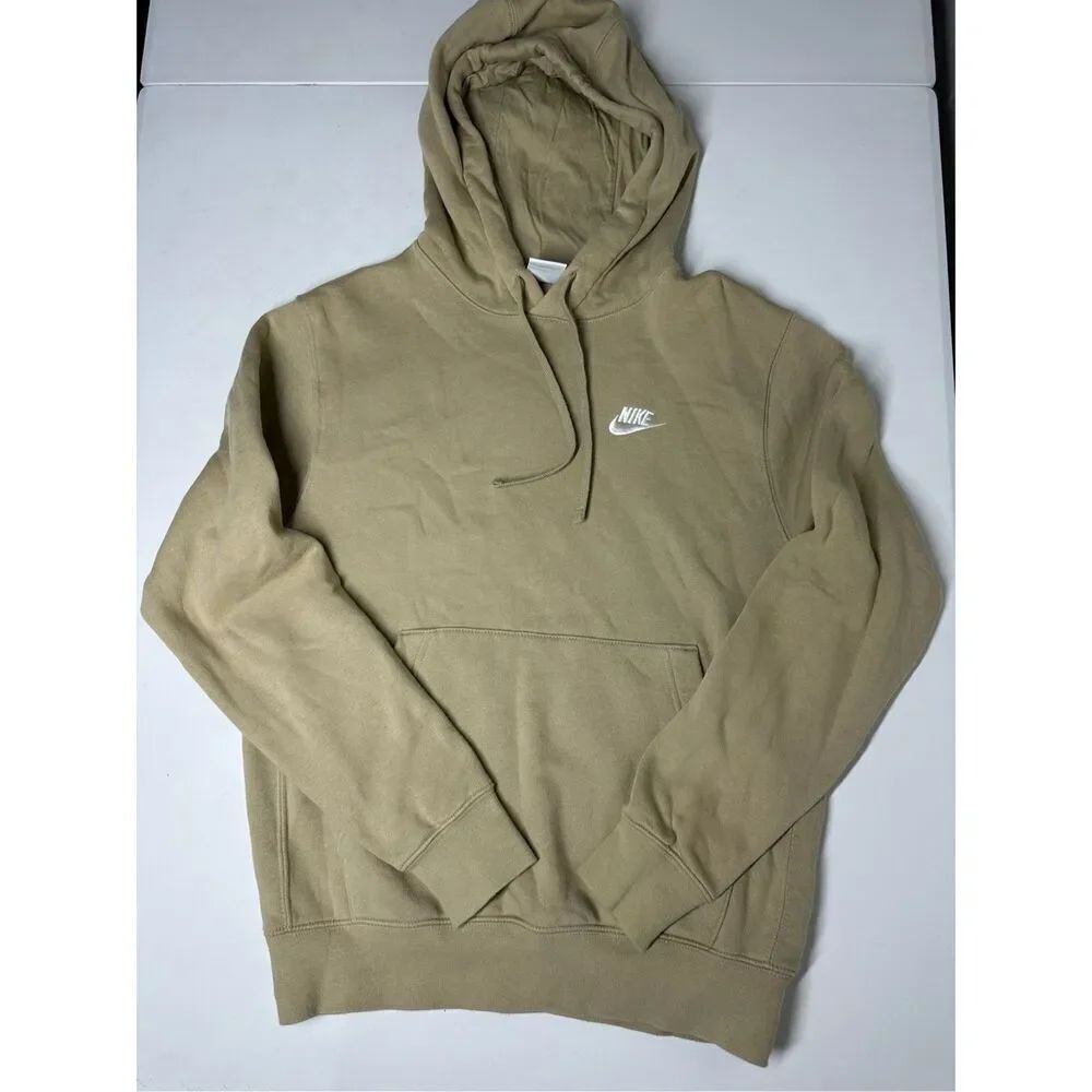 Nike Cotton Blend Embroidered Logo Hooded Sweatshirt Size S Beige